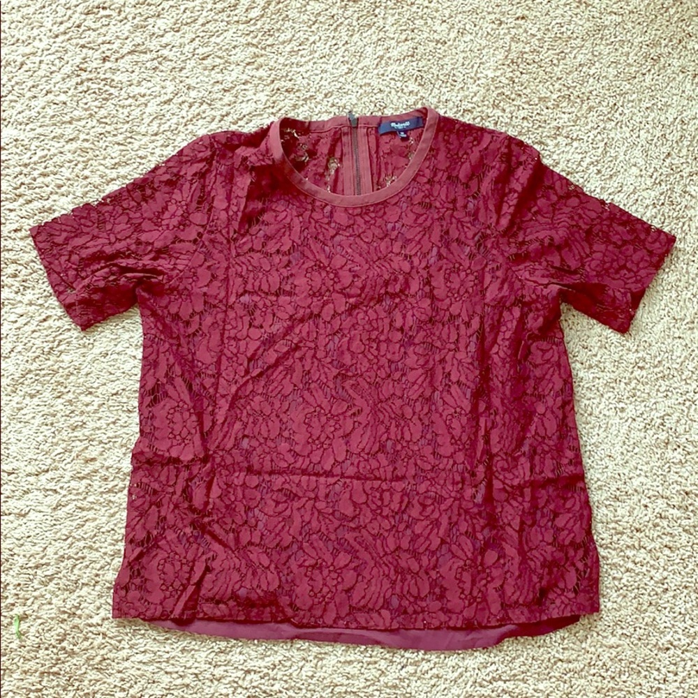 Madewell burgundy lace shoort-sleeve tee size M
